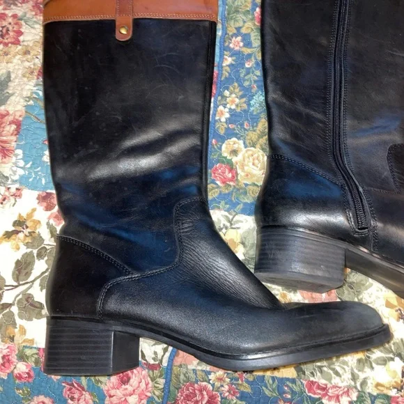 Franco Sarto Black and Brown Heeled Boots 9 women’s med width - Picture 2 of 9